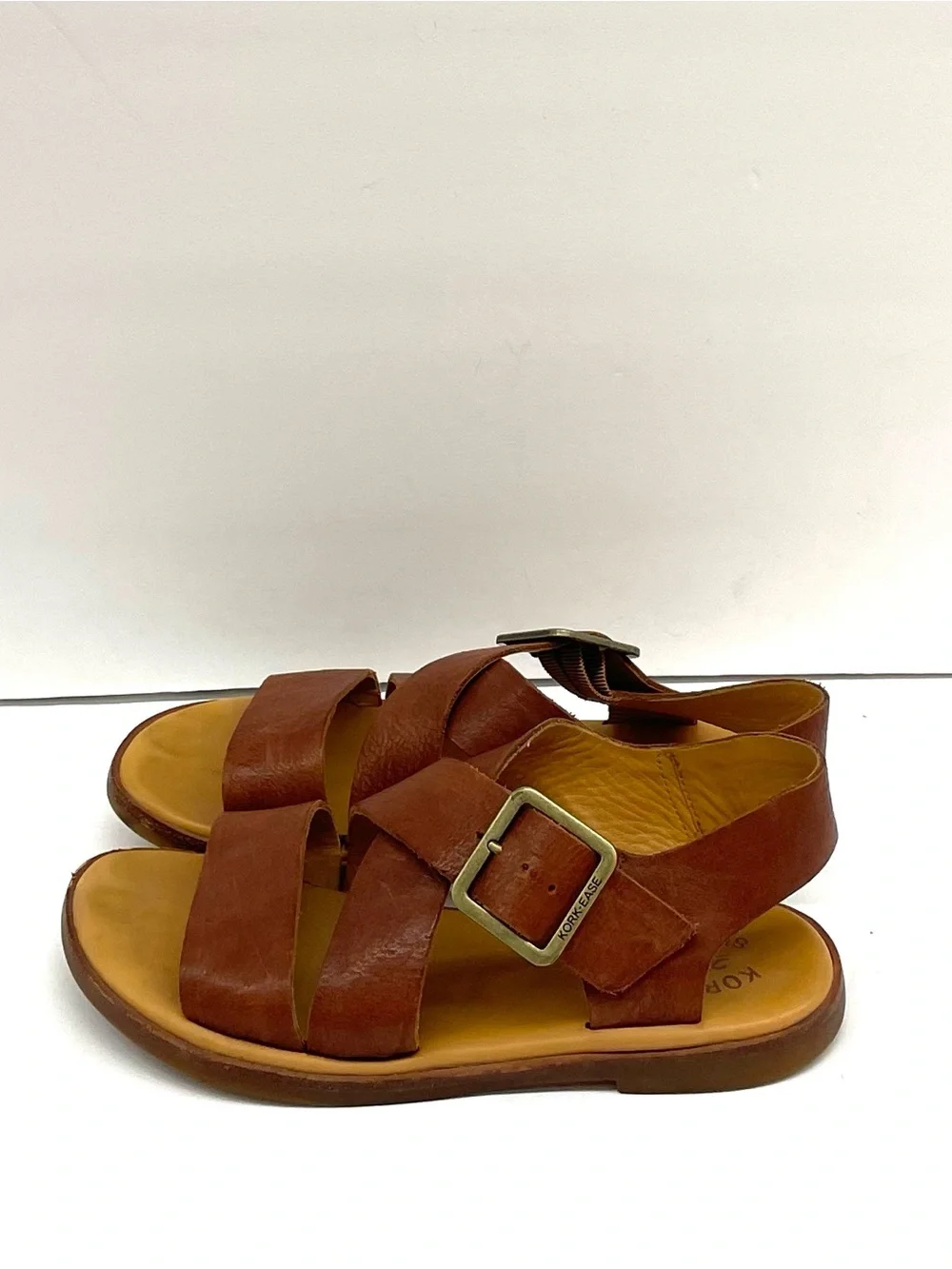 Kork-Ease Brown Leather Cross-Strap Slingback Sandals